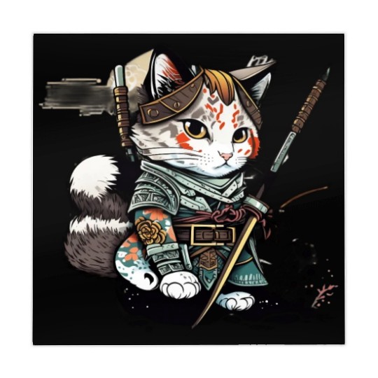 The Fearless Samurai Cat: A Sword's Master Mahjong Mats