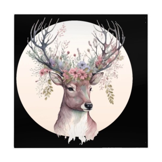 Watercolor Deer Flower Crown Floral Fawn Animal Lo Mahjong Mats