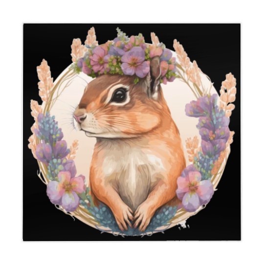 Watercolor Chipmunk Flower Crown Hawaiian Boho Aes Mahjong Mats
