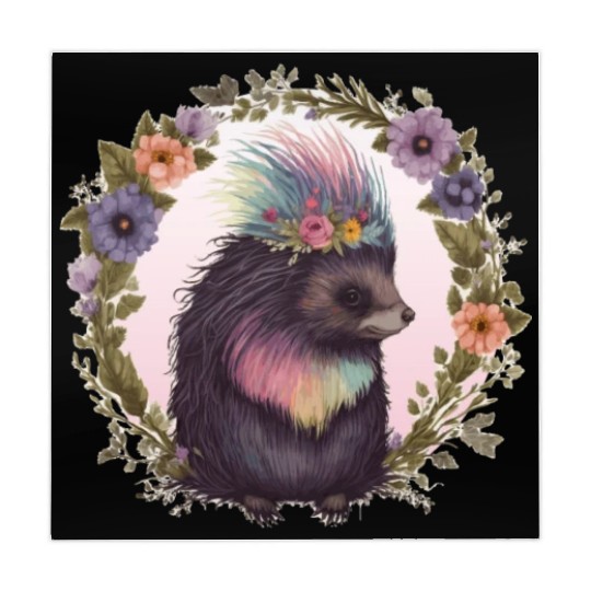 Watercolor Porcupine Flower Crown Floral Animal Lo Mahjong Mats