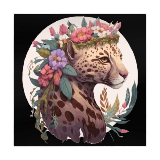 Cute Ocelot Flower Crown Floral Watercolor Animal Mahjong Mats