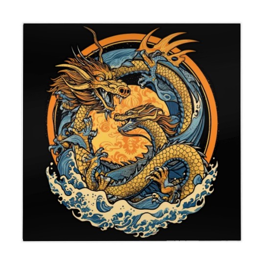 Vintage Japanese Dragon Sun Tattoo Design 1 Mahjong Mats