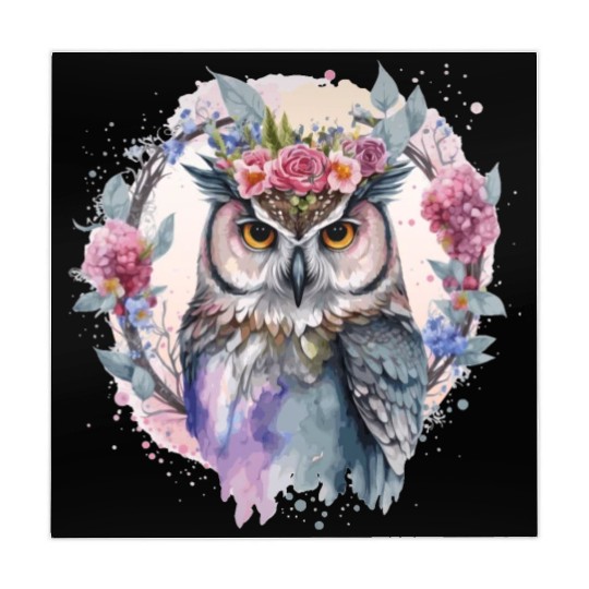 Watercolor Owl Flower Crown Artistic Floral Birds Mahjong Mats