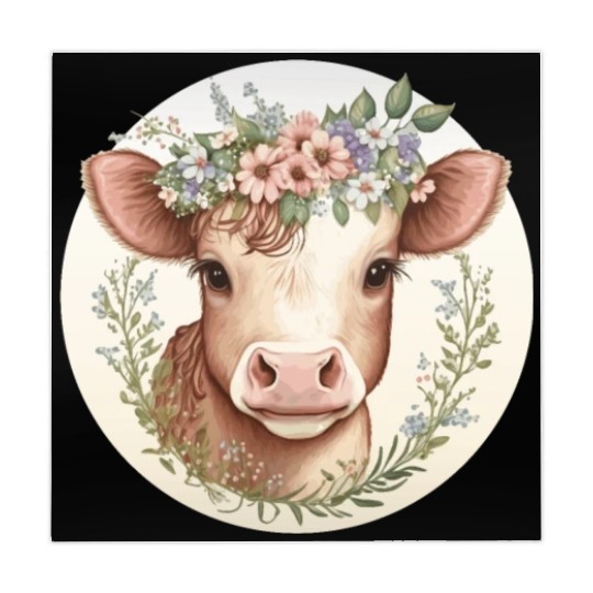 Cottagecore Cute Baby Cow Calf Floral Farm Animal Mahjong Mats