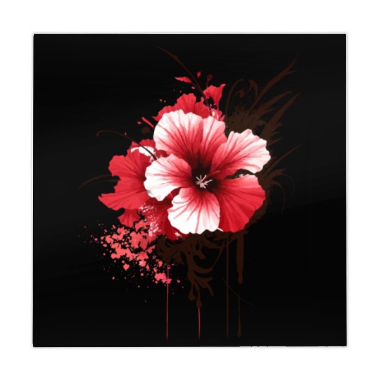 A red hibiscus flower ink drawing Mahjong Mats