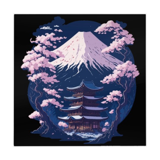 Mount Fuji and a Temple With Cherry Blossoms Mahjong Mats