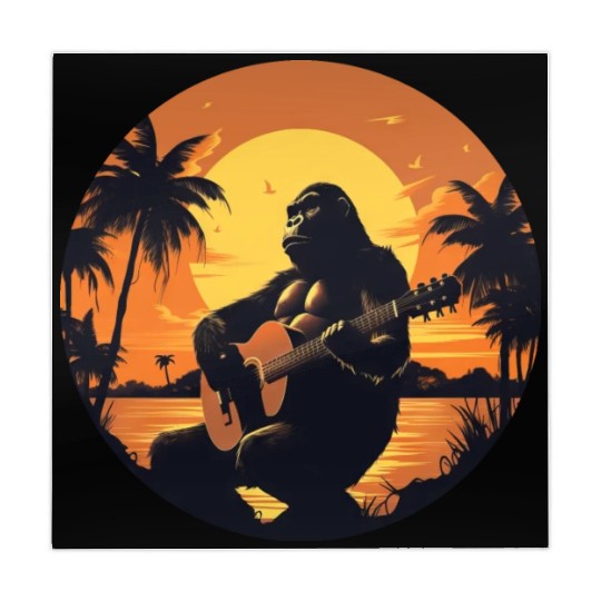 Gorilla with Acoustic Guitar in Sunset Mahjong Mats