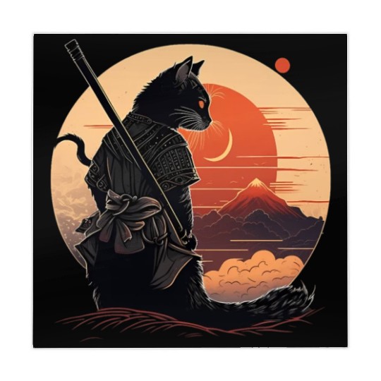 Vintage Japanese Sunset Style And Samurai Cat Kitt Mahjong Mats