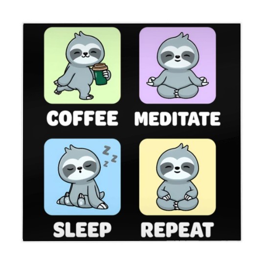 Sloth Coffee Meditate Sleep Repeat Kawaii Mahjong Mats