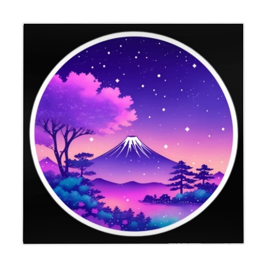 Japan Mount Fuji Night Sky Lo-Fi Art Retro Purple Mahjong Mats