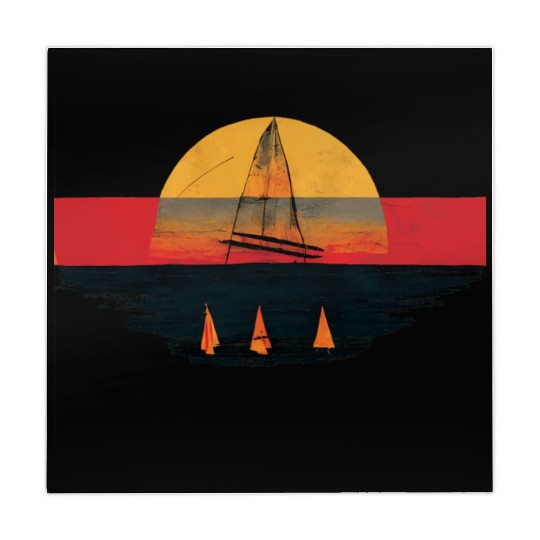 Vintage Grunge Sailboat Sunset Painting Mahjong Mats