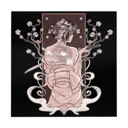 Vintage Japanese Katana Wo Kimono Cherry Blossoms Mahjong Mats