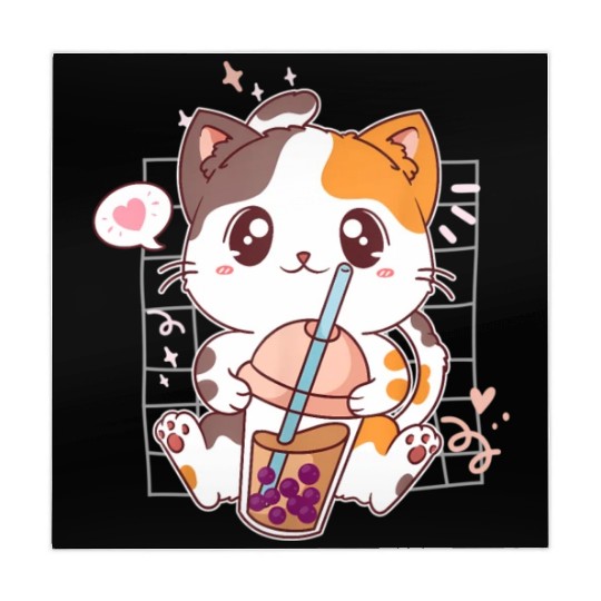 Cat Boba Tea Bubble Tea Kawaii Anime Japanese Mahjong Mats