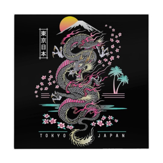 Japanese Dragon Asian Neon retro 80s style Mahjong Mats