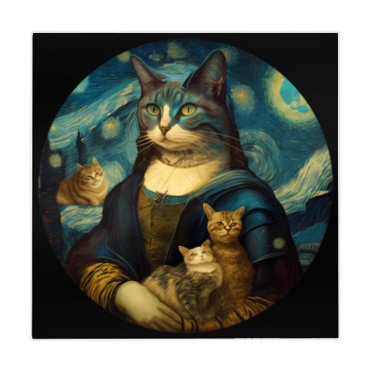 Mona Lisa With Cats Starry Night Van Gogh Painting Mahjong Mats