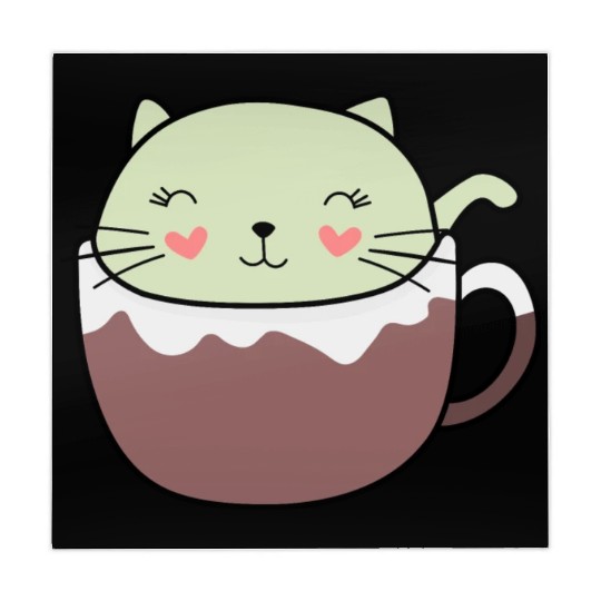 Mint Hot Cocoa Cat in Coffee Mug Mahjong Mats