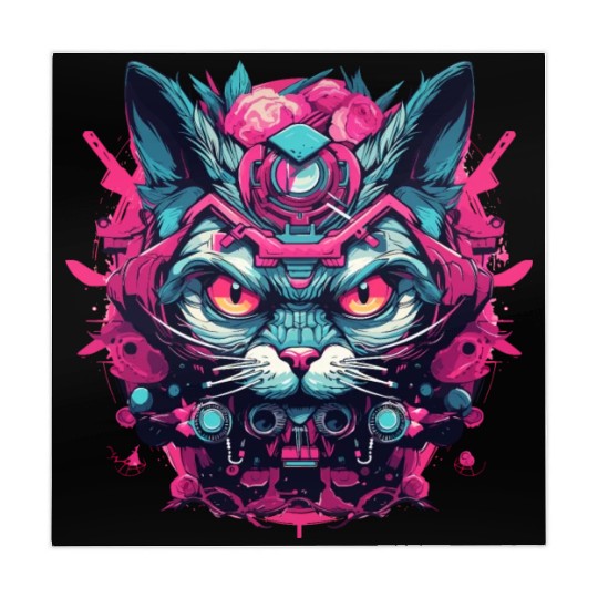 A funny cat mascot design in cyberpunk style Mahjong Mats