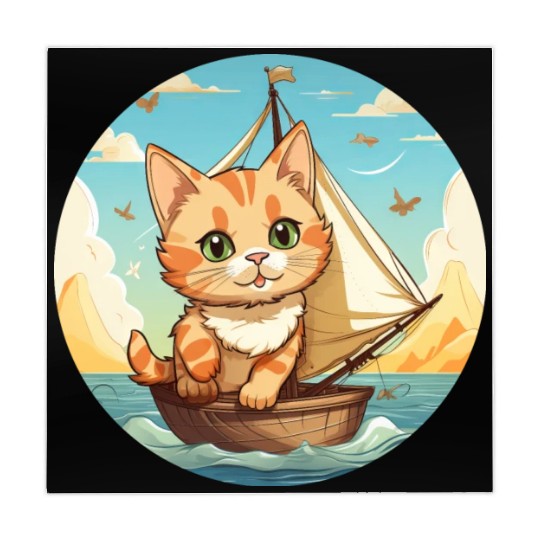 Sailing Cat on Sailboat, Sunset Animal Design Mahjong Mats