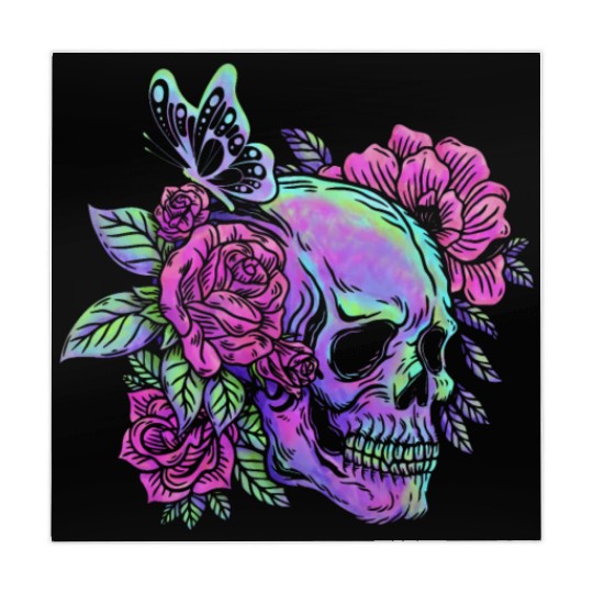Skeleton Mahjong Mats, Neon Skull Roses Gothic Skeleton