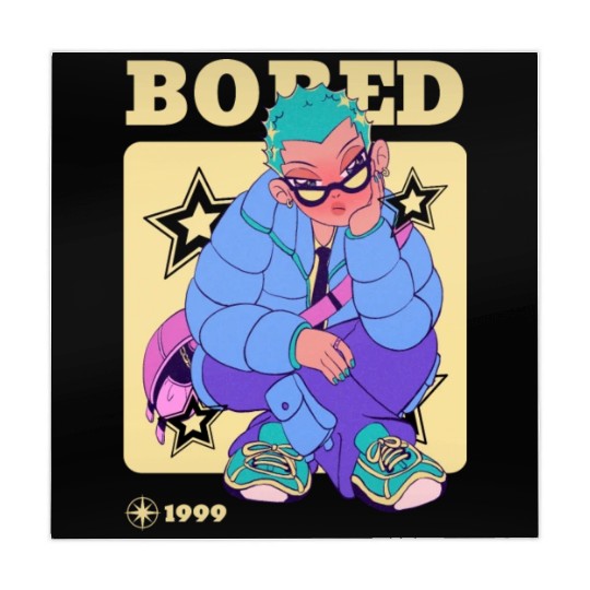 Black Cream Blue Y2K Anime Illustrated Bored Mahjong Mats