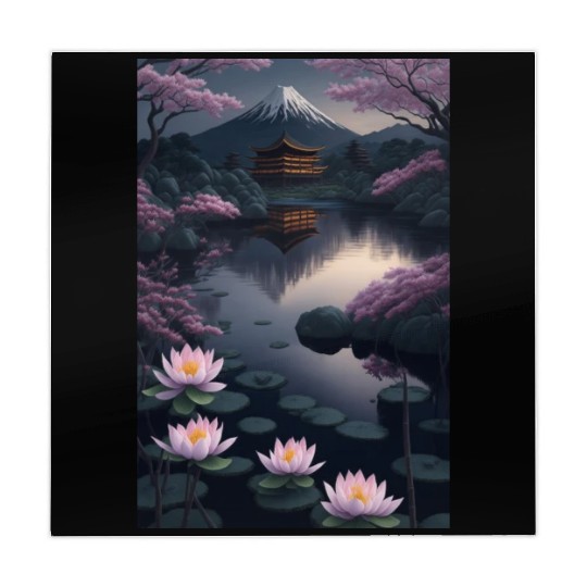 Asia Landscape by night Serene Mount Fuji Mahjong Mats
