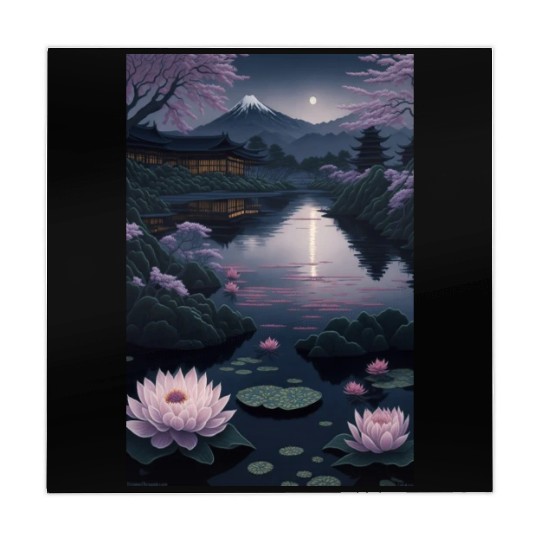 Asia Landscape by night Serene Mount Fuji Mahjong Mats
