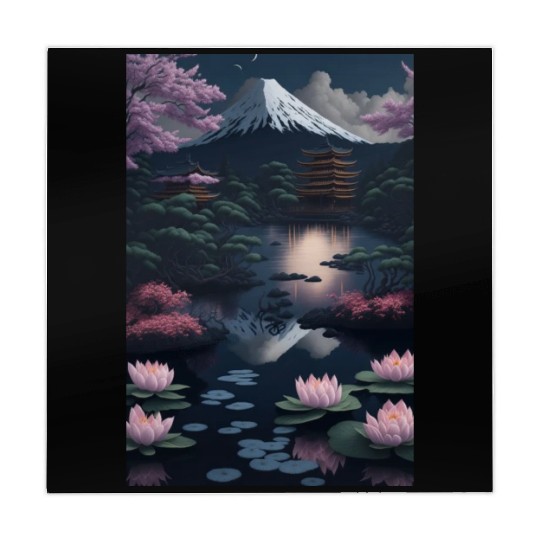 Asia Landscape by night Serene Mount Fuji Mahjong Mats