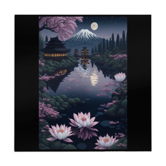 Asia Landscape by night Serene Mount Fuji Mahjong Mats