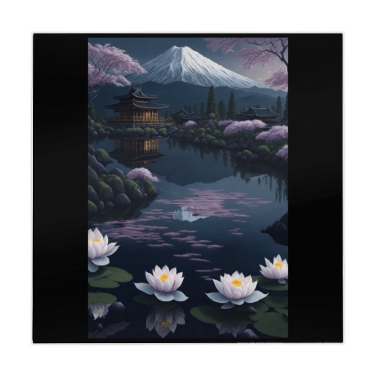 Asia Landscape by night Serene Mount Fuji Mahjong Mats