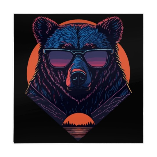 Synthwave Bear with sunset Mahjong Mats