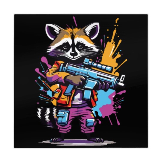Raccoon with laser gun Mahjong Mats