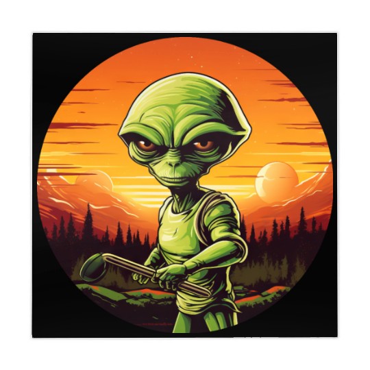 Green Alien Golfer - Extraterrestrial Playing Golf Mahjong Mats