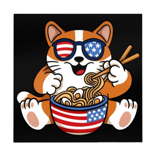 American Flag Cat Eating Ramen Food Lover Design Mahjong Mats
