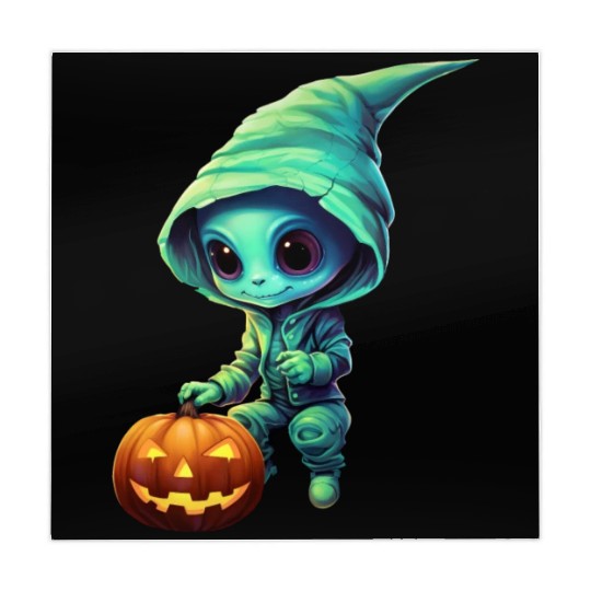 Halloween Alien with Pumpkin - Green Mahjong Mats