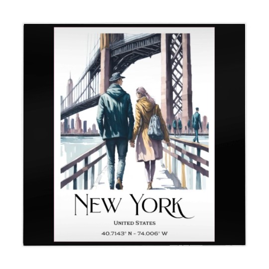 Watercolor painting loving couple in New York City Mahjong Mats