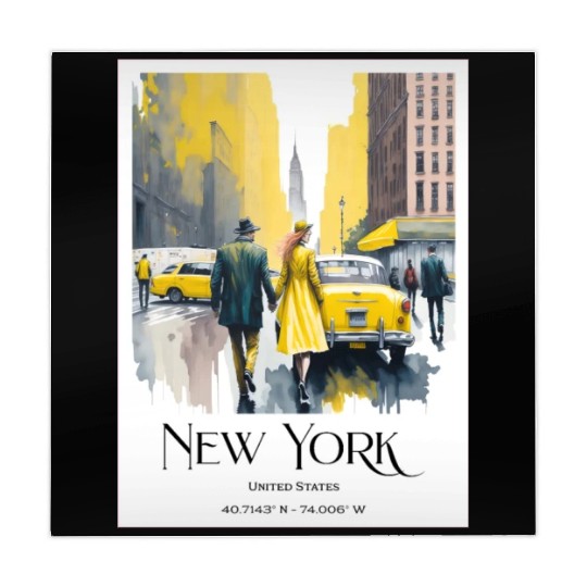 Watercolor painting loving couple in New York City Mahjong Mats