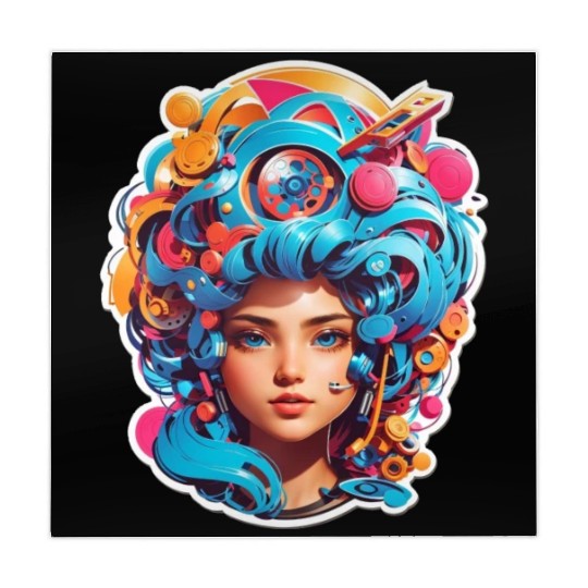 Psychedelic girl with multi color hair. futuristic Mahjong Mats