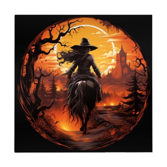 Witchy Cowgirl Riding off into the Full Moon Mahjong Mats