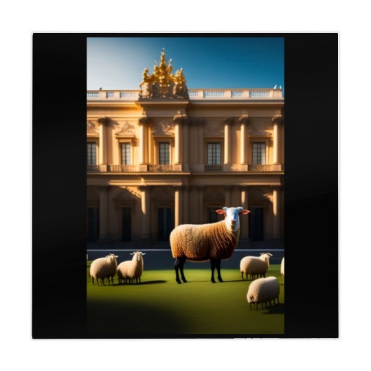 sheep in baroque armor in front of palace made of Mahjong Mats