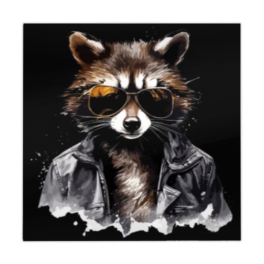 Cool raccoon in black jacket Mahjong Mats
