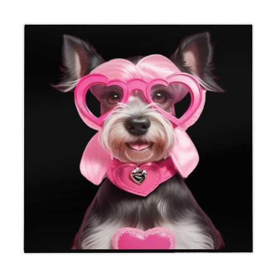 Schnauzer wearing Pink & Silver Heart Mahjong Mats