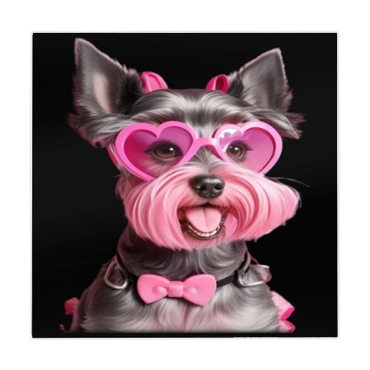 Schnauzer Wearing Pink Bow Tie Mahjong Mats