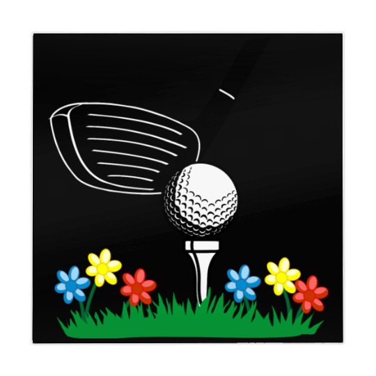 Golf stick and ball on grass field with flowers Mahjong Mats