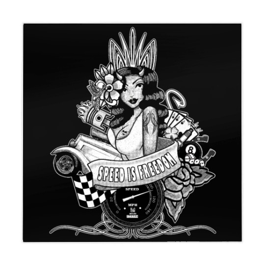 Pin up, Hot rod and Speedometer, black and white Mahjong Mats