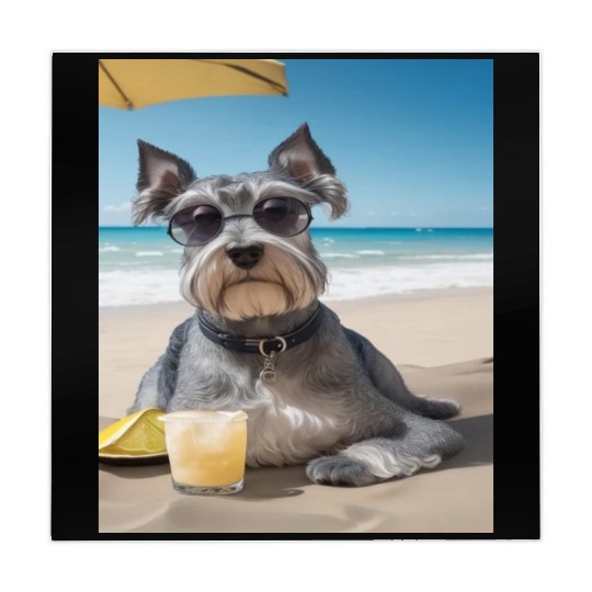 Schnauzer Chilling at Beach with a Drink Mahjong Mats