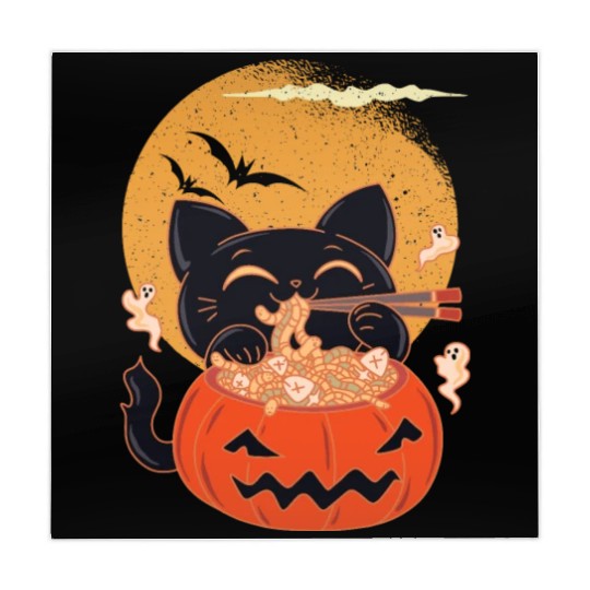 Kawaii Creepy Cat Eating Ramen Noodles Halloween Mahjong Mats