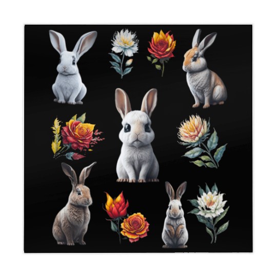 Enchanting Rabbit and Watercolor Floral Collage Mahjong Mats