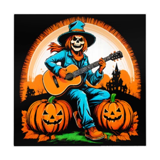 Happy Halloween scarecrow plays guitar Mahjong Mats