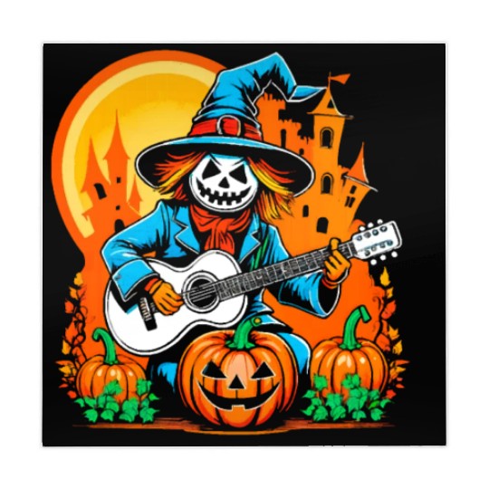 Happy Halloween scarecrow plays guitar Mahjong Mats