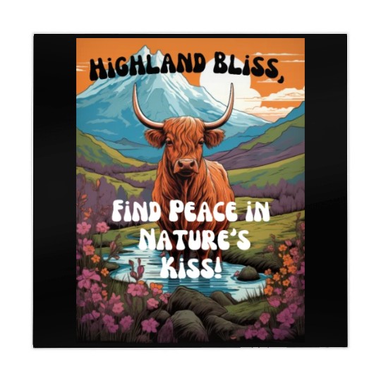 Highland Cow Standing in a cartoon mountain landsc Mahjong Mats
